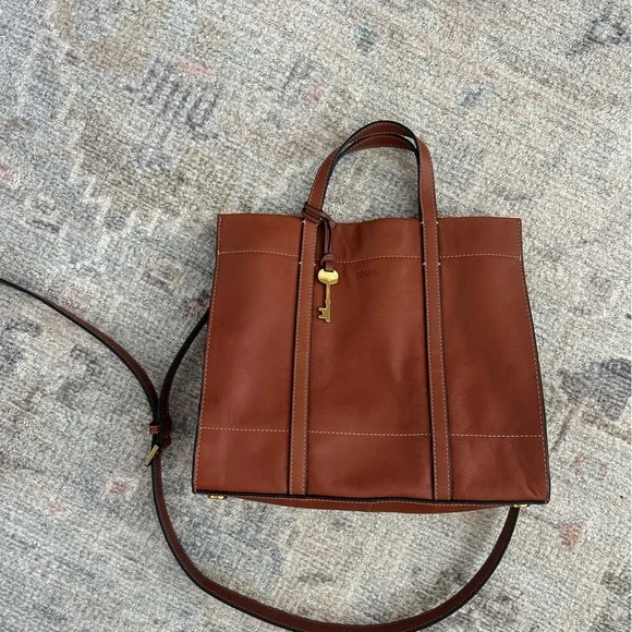 Fossil Brown Leather Tote Bag - Picture 1 of 4